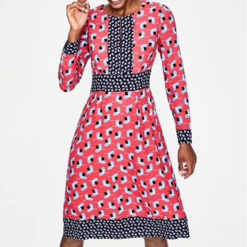 Boden Red and Black Patterned Midi Dress